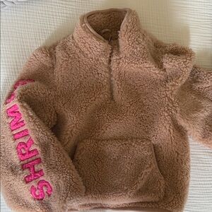 Shrimps Beige Fleece Hoodie with Vibrant Pink Sleeve Detail
